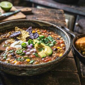 Hearty Black Bean Tortilla Soup with Corn & Lime