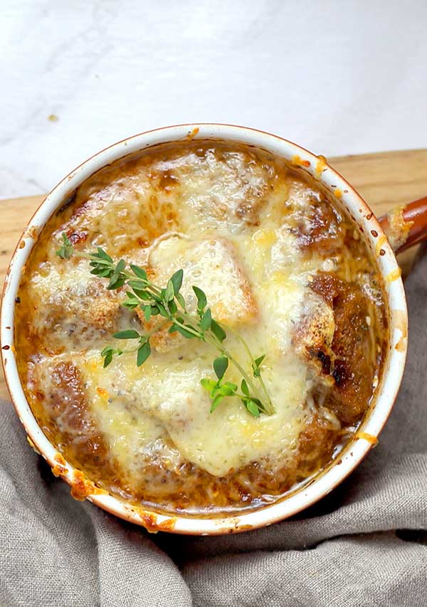 French onion soup in a mug