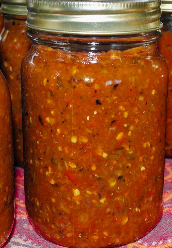 authentic salsa recipe made from canned tomatoes in a jar
