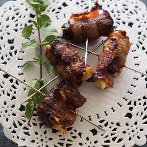 Dates Stuffed With Asiago And Wrapped With Bacon