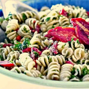 Gluten Free Pasta Salad with Sun Dried Tomatoes and Parsley