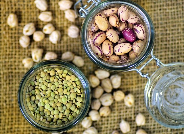 beans, peas, chickpeas in glass jars. lectins phytates and gluten free diet blog post