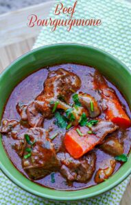 overview of beef bourguignonne in a bowl