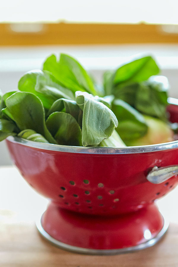 bok choy in colander