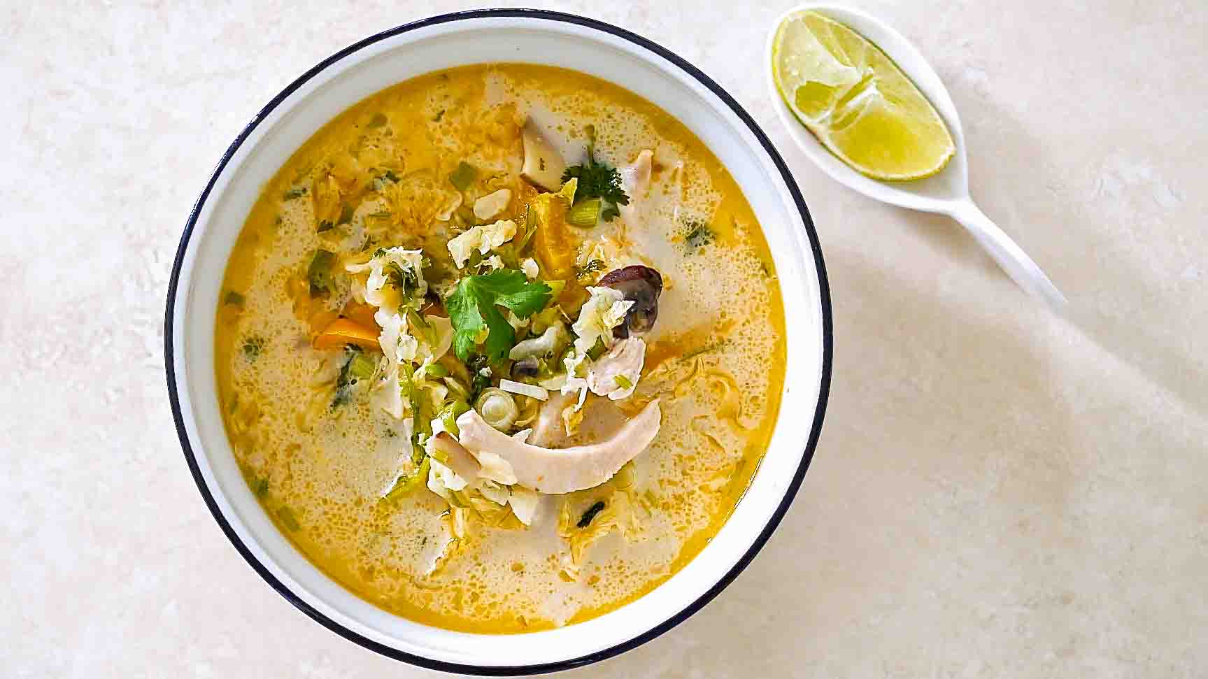 thai chicken coconut soup in a bowl for weight loss