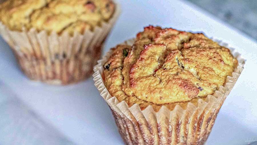 two gluten free morning glory muffins on a plate