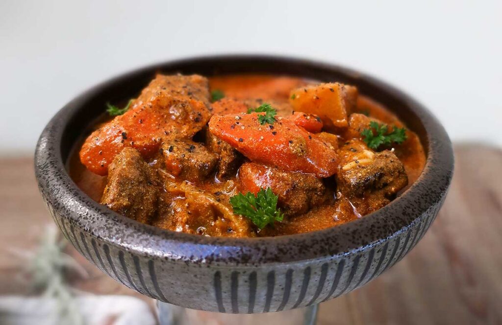 African beef stew with veggies in a bowl