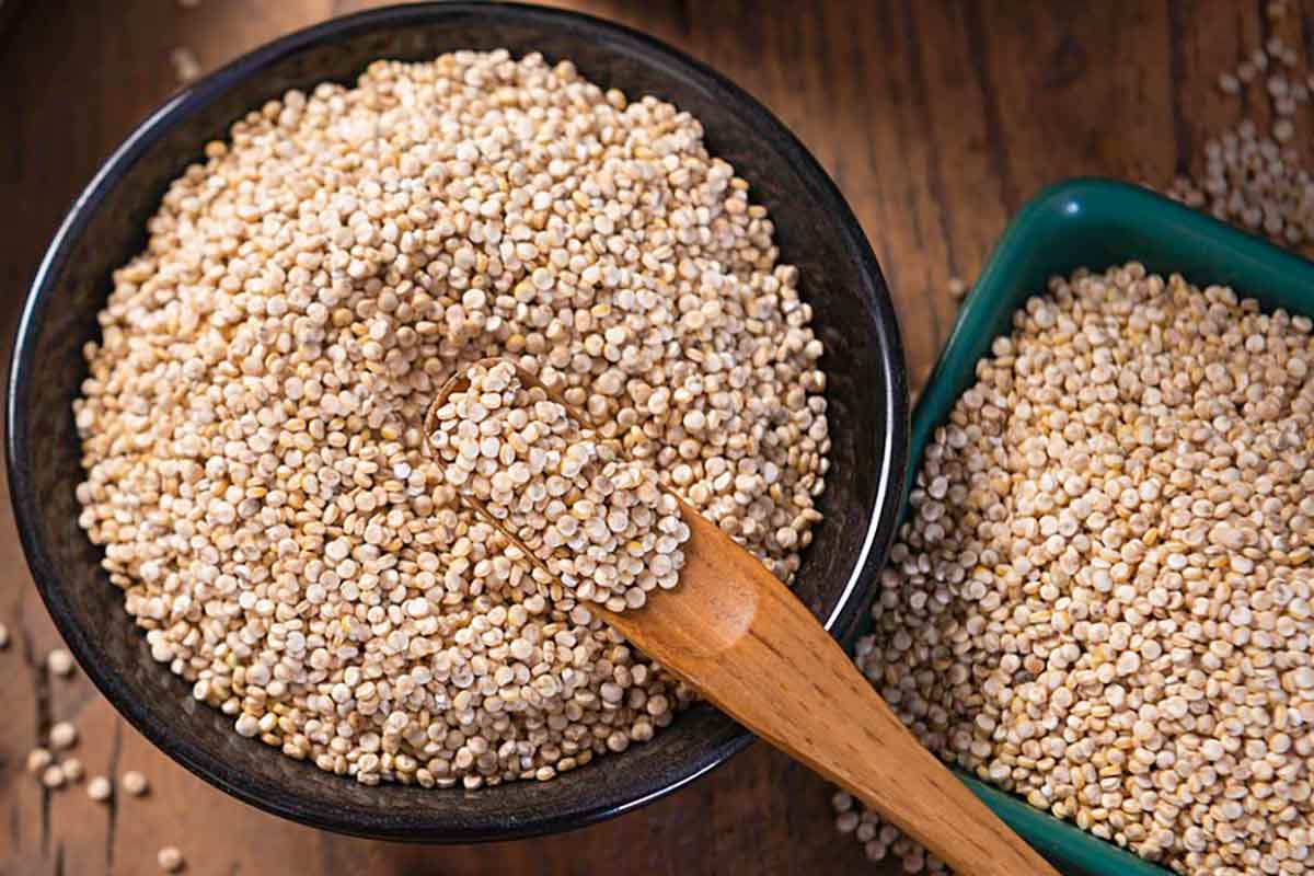 uncooked quinoa in a bowl