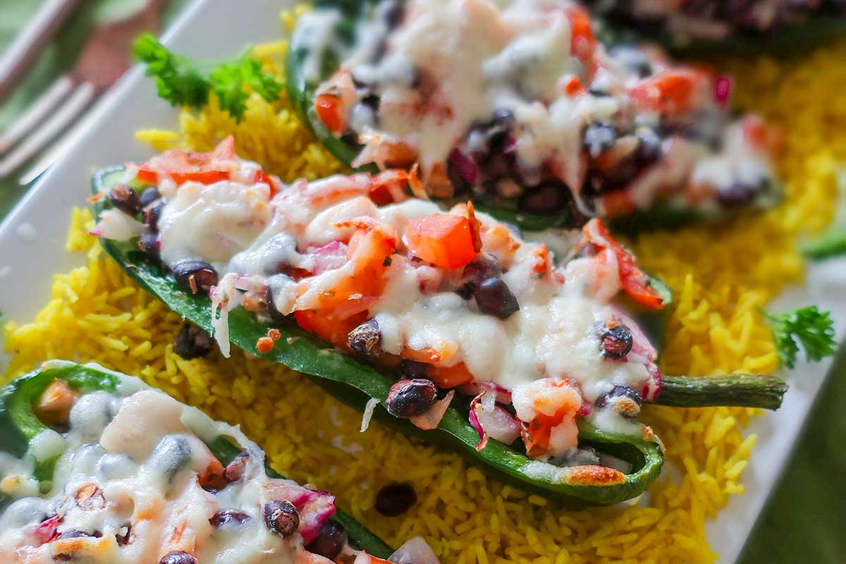 roasted stuffed poblano peppers with melted cheese