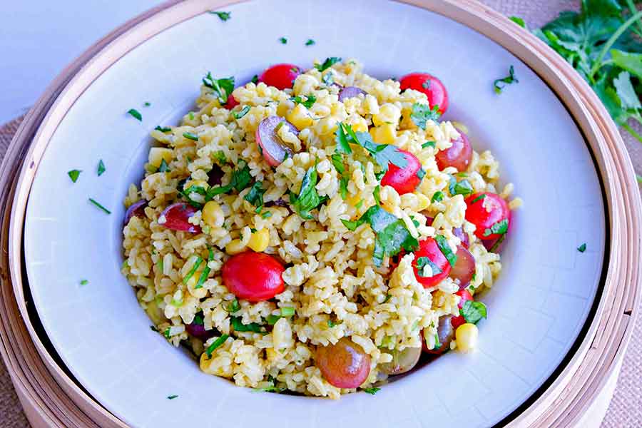 curried rice salad in a bowl