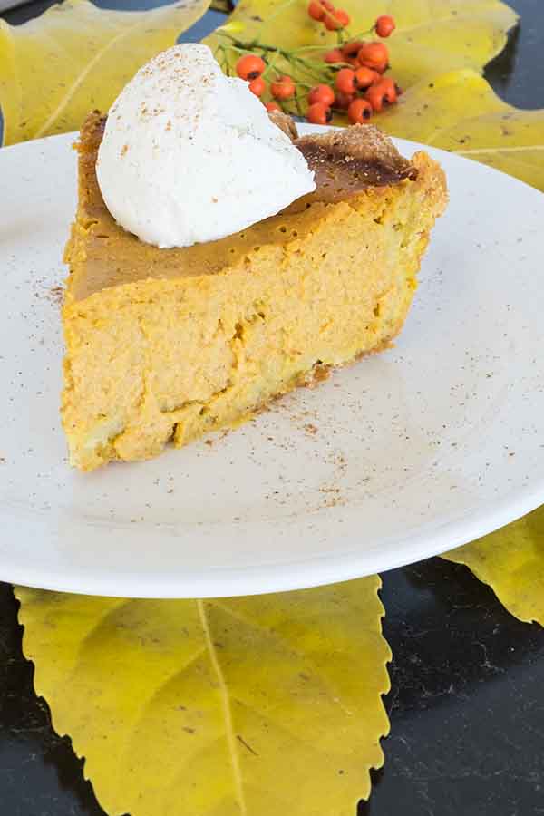 slice of pumpkin pie on a plate