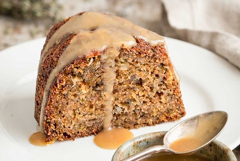 Gluten-Free Walnut Coffee Bundt Cake with Cinnamon Swirl drizzled with vanilla glaze