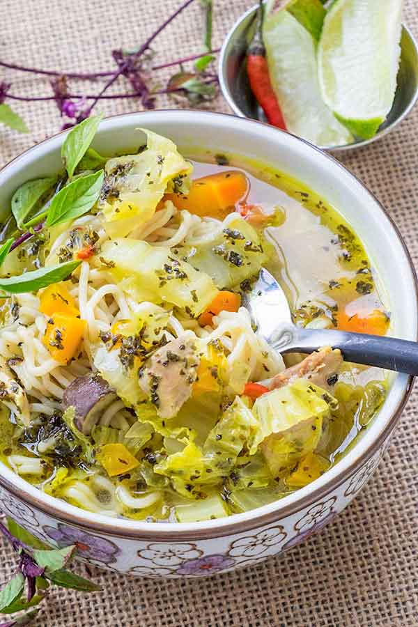 Chicken Ramen Soup with Basil and Lime