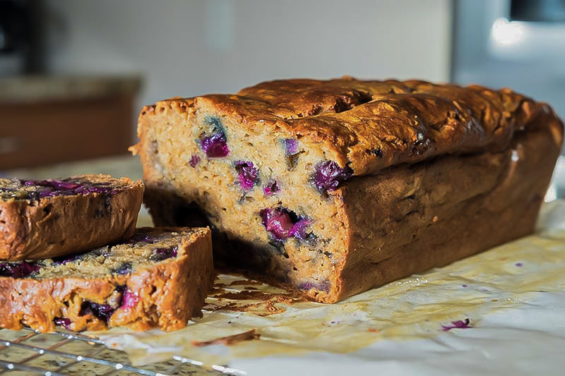 sliced banana blueberry bread, gluten free