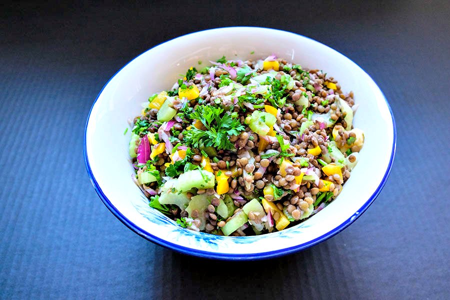 lentil salad in a bowl