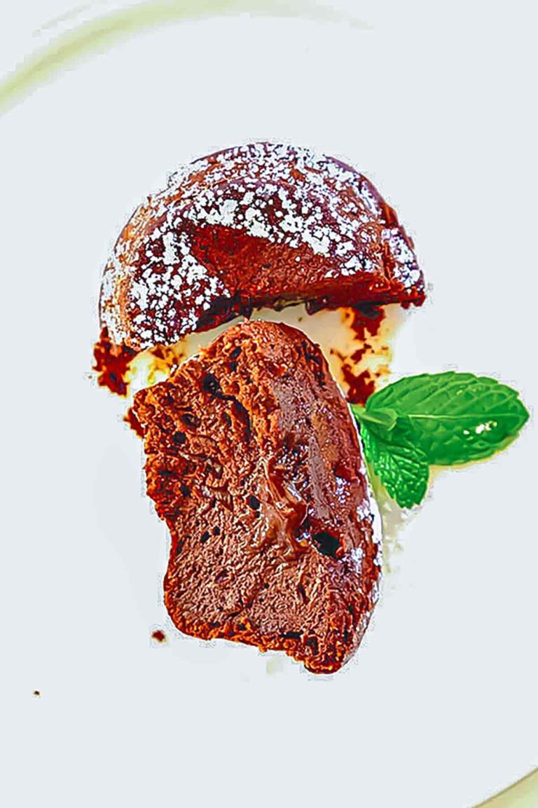 halved chocolate lava muffin