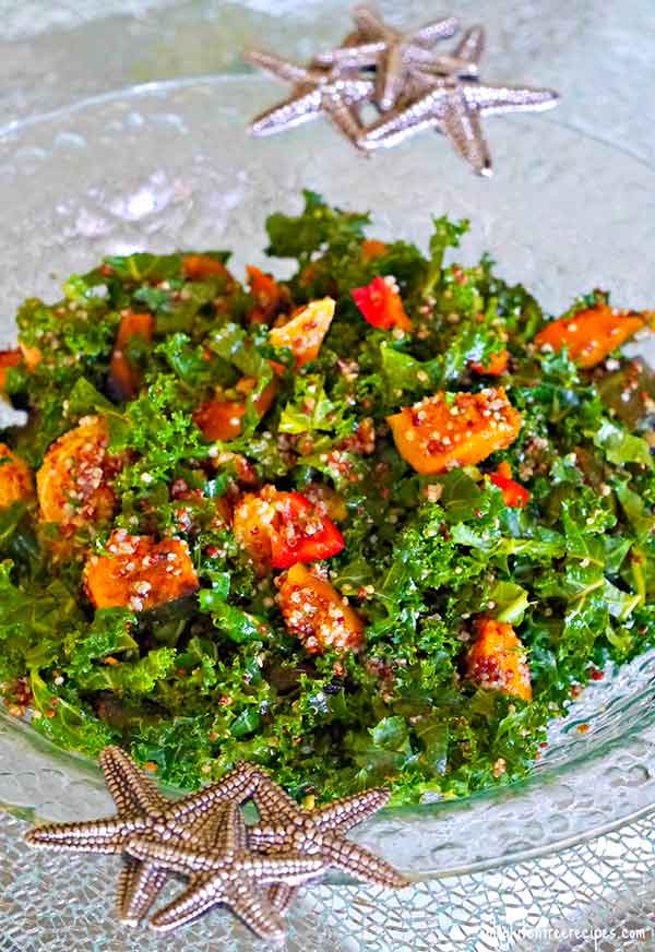 kale and kabocha salad in a bowl