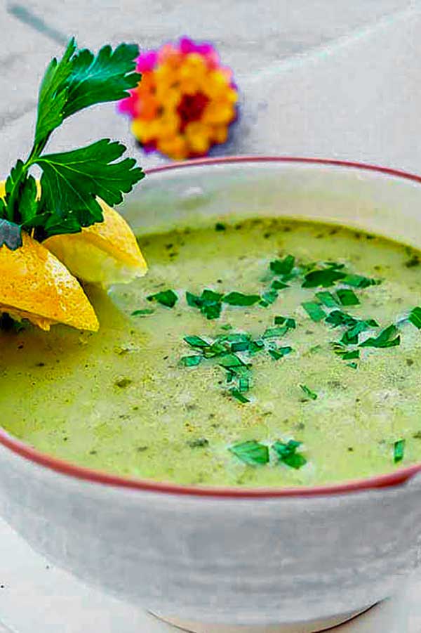 bowl of chickpea and parsley. soup