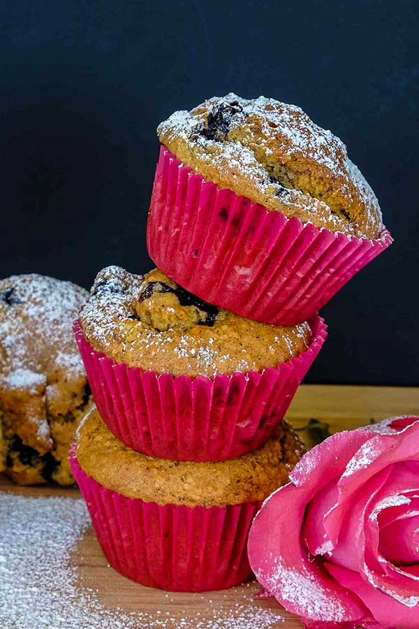 stacked blueberry apple muffins, gluten free, vegan