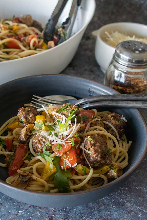 sheet pan spaghetti and meatballs, gluten free