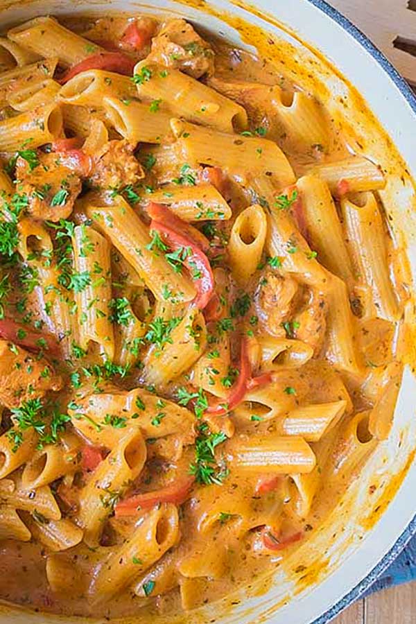 chicken paprikash penne in a pot, gluten free