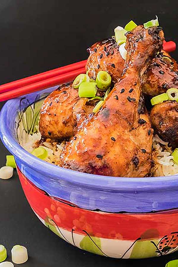 peking-style chicken drumsticks in a bowl