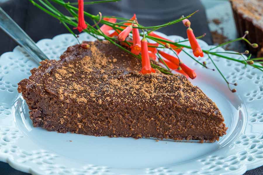 slice of no bake chocolate pumpkin pie, gluten free