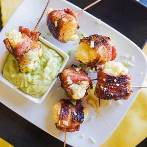 Bacon Wrapped Cauliflower with Avocado Aioli {Keto}