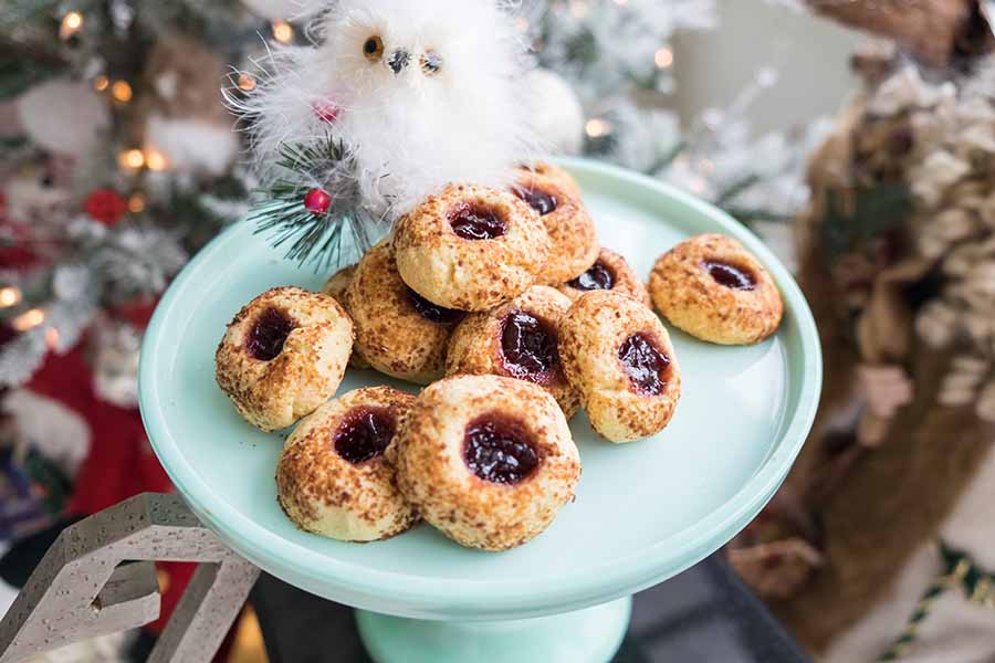 gluten-free thumbprint cookies on a platter