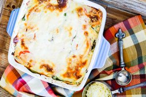 OVERVIEW OF grain-free VEGETARIAN lasagna in a casserole dish