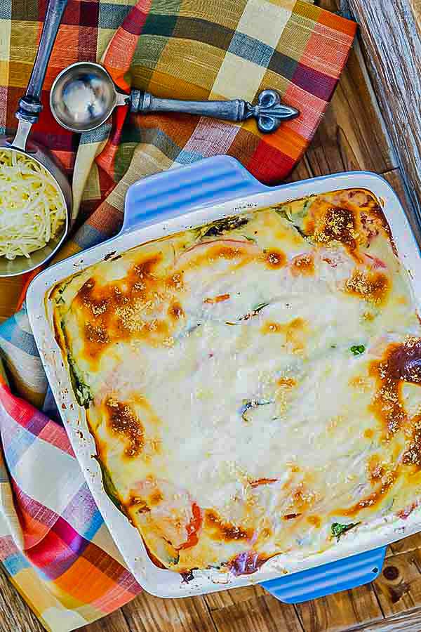 grain free lasagna in a baking dish