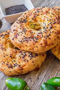bagels topped with black sesame seeds