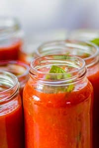 fresh tomato marinara sauce in jars