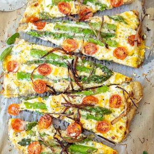 Gluten-Free Asparagus and Tomato Cheese Flatbread