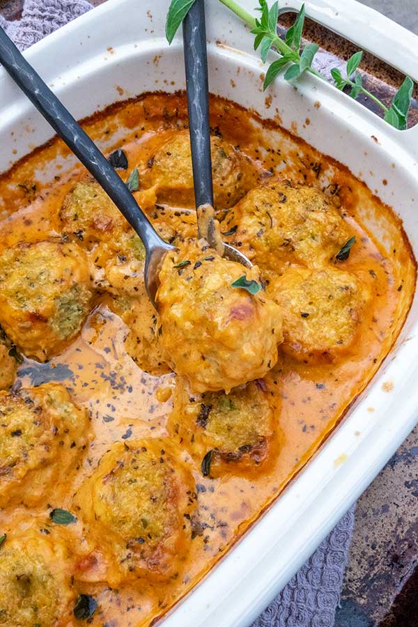 Cauliflower Quinoa Dumplings in Creamy Marinara Sauce