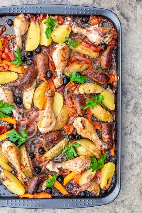 roasted veggies and chicken, healthy Spanish dinner recipes