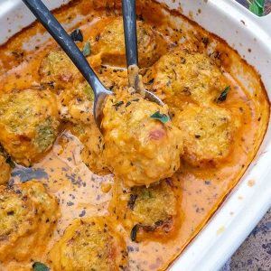 Cauliflower Quinoa Dumplings in Creamy Marinara Sauce