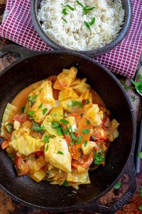 fish curry in a skillet