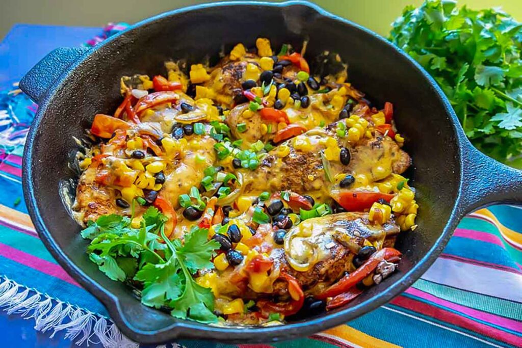 gluten free chicken dinner with Southwestern flair in a skillet