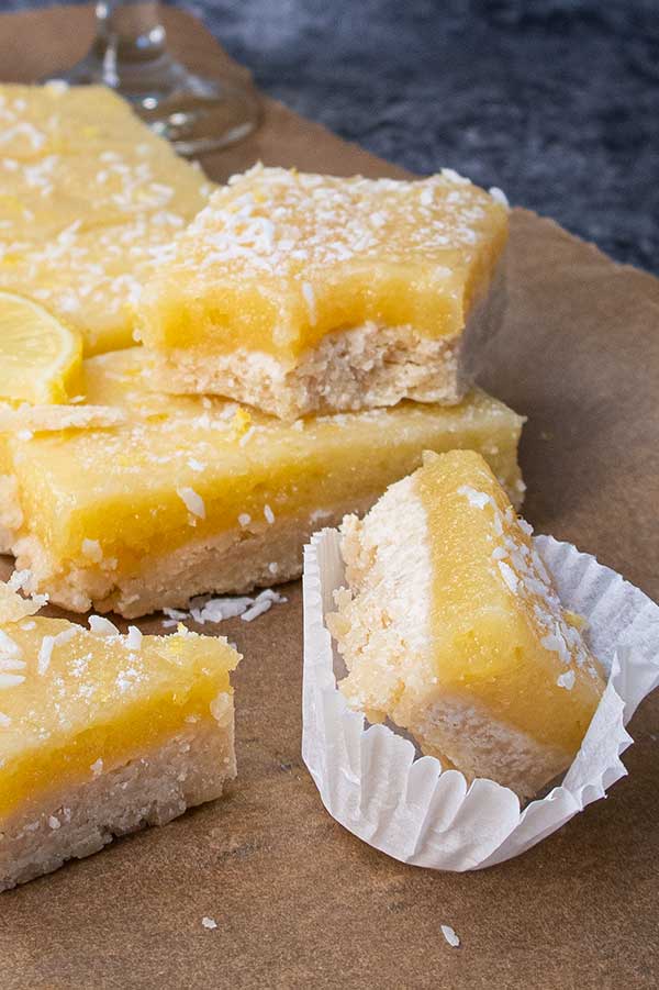 close up of lemon coconut bar