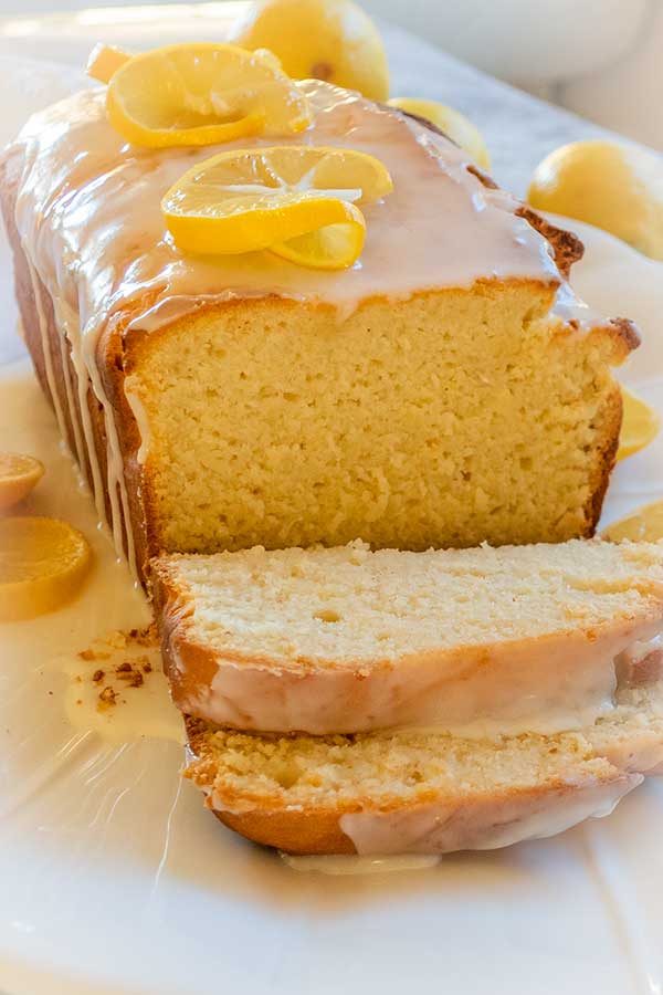 sliced ricotta lemon loaf with icing, gluten free