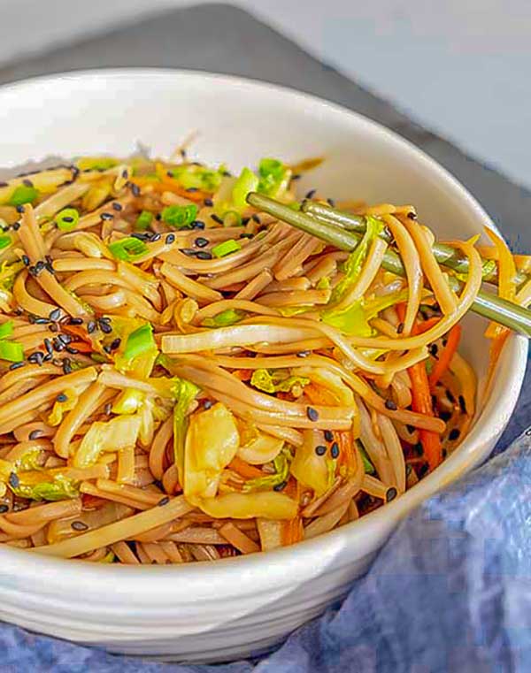 shanghai noodles, gluten free in a bowl