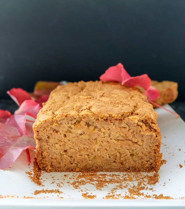 front view of apple pie bread, gluten free, vegan recipe