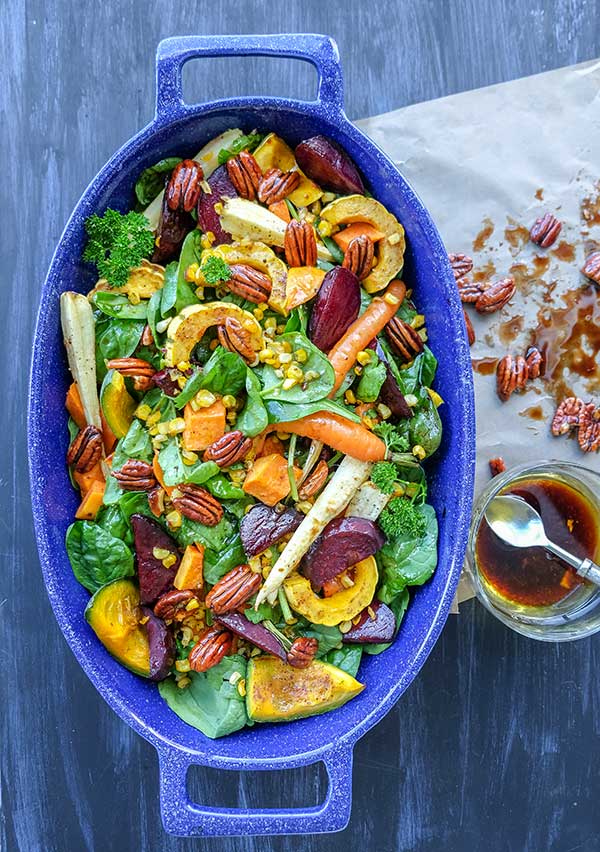 Warm Fall Harvest Salad with Sticky Pecans