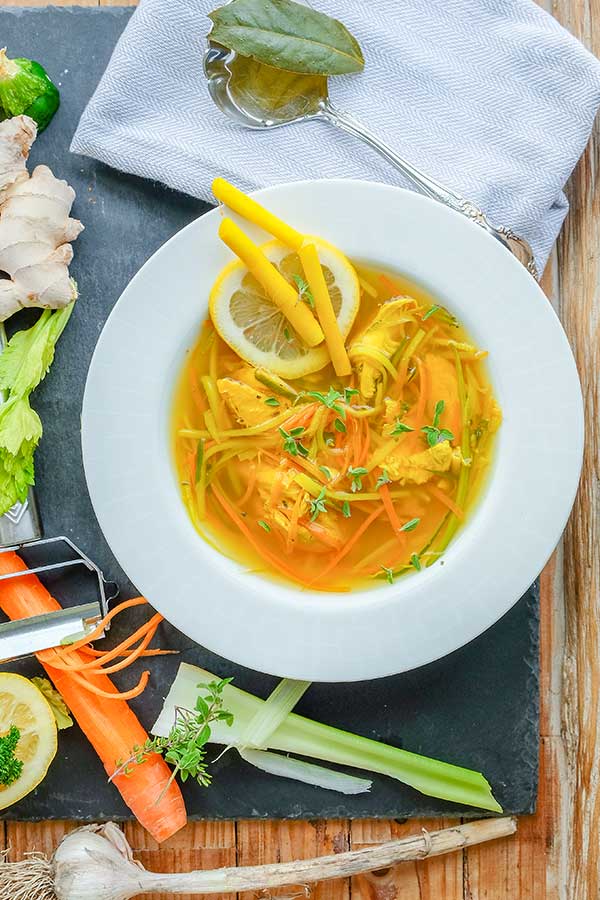 immune boosting chicken soup in a bowl