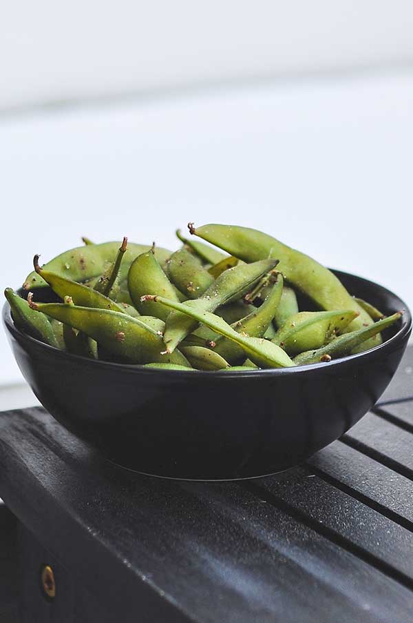 steamed edamame in a bowl