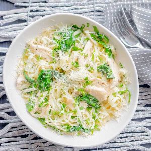 Simple Chicken & Spinach Parmesan Linguini (Gluten-Free)