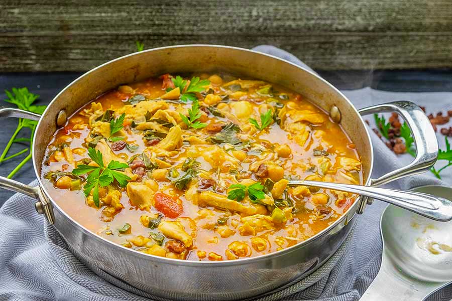 moroccan stew made with leftover turkey in a saucepan