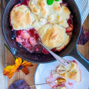 Skillet Strawberry Cobbler with Cinnamon Cream Cheese Biscuits (Gluten-Free)