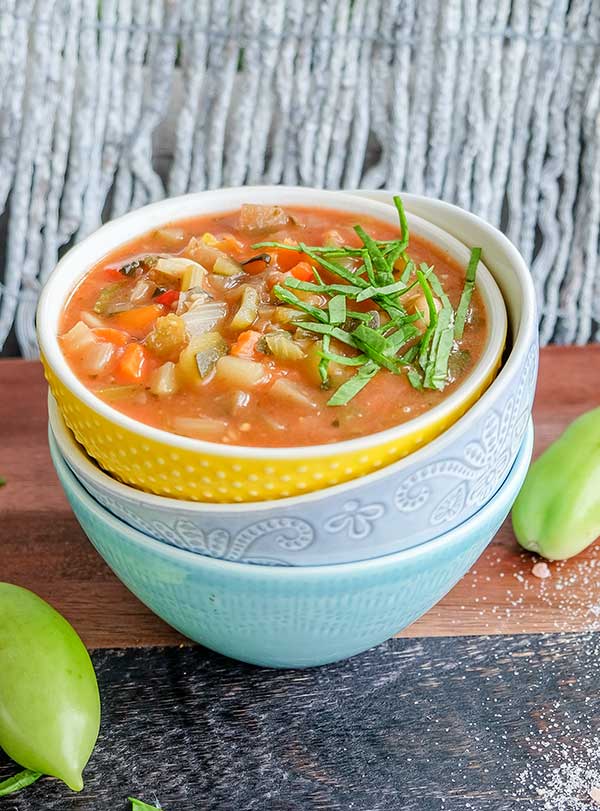 vegan minestrone in stacked bowls